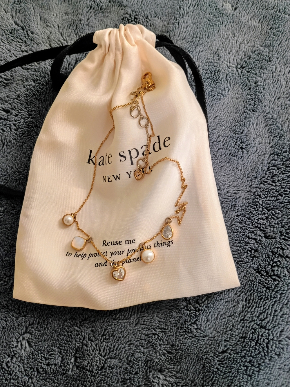 kate spade gold-tone charm necklace with pearls and crystals